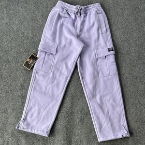 FB County Sweatpants Mens Medium Purple Heavyweight Cargo Fleece Elastic Waist